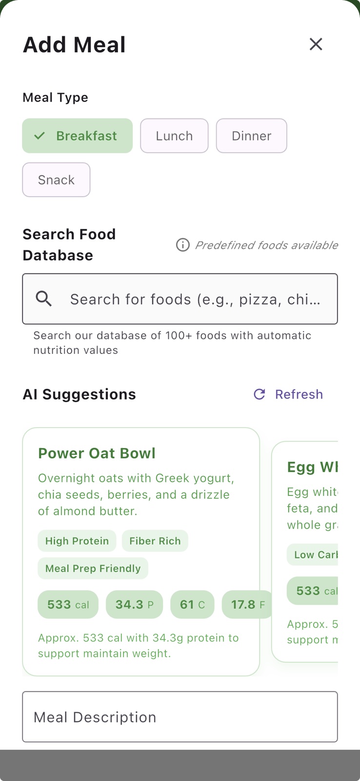 Health Tracker - Add Meal