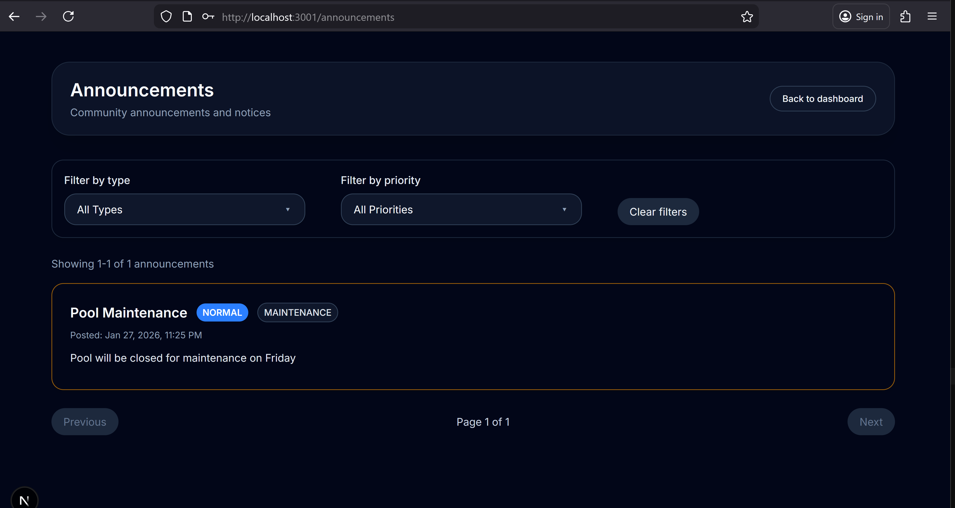 HOA Management – announcements list